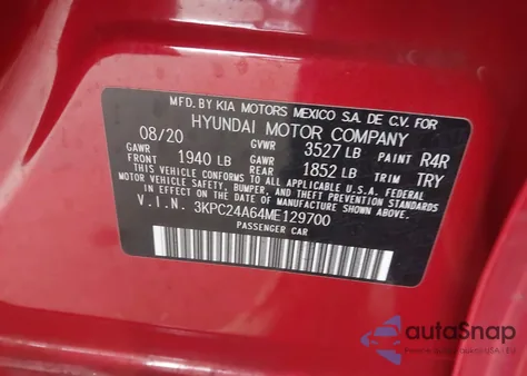 2021 Hyundai Accent Se from USA, damaged, VIN 3KPC24A64ME129700